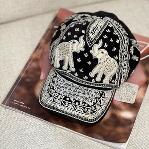 NWT Free People Black and Silver Embroidered Hat